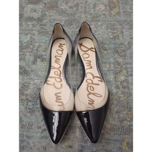 Sam Edelman Sz 8.5 Isabella Flats Clear Black Metal Pointed Toe Snakeskin Heel